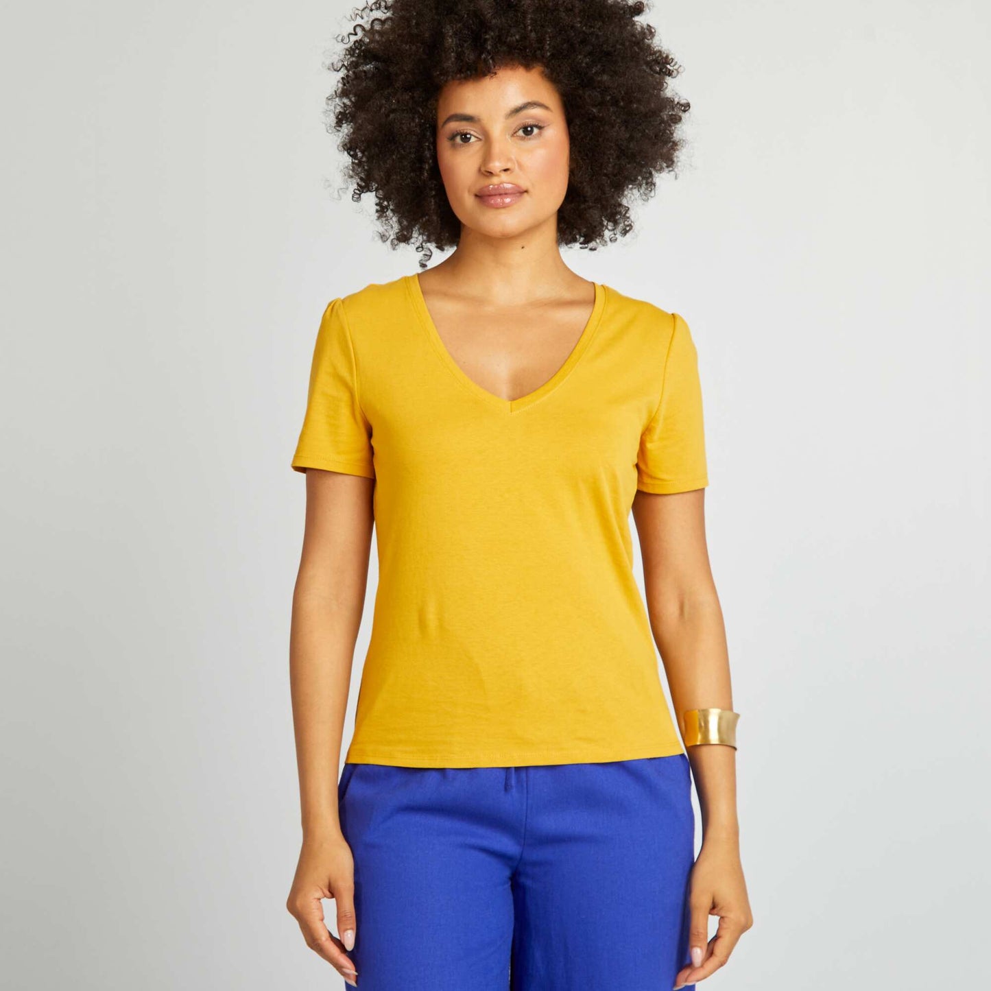 Tee-shirt basique col V Jaune