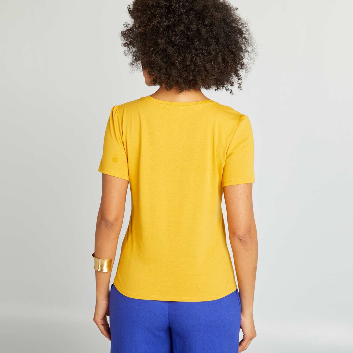 Tee-shirt basique col V Jaune
