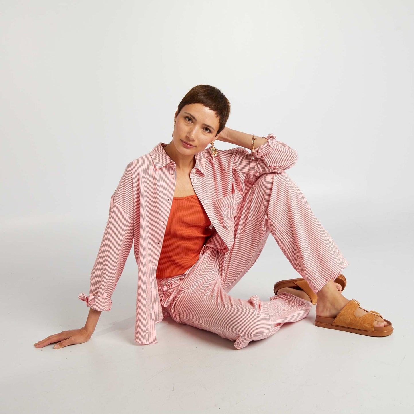 Débardeur côtelé avec col carré Orange