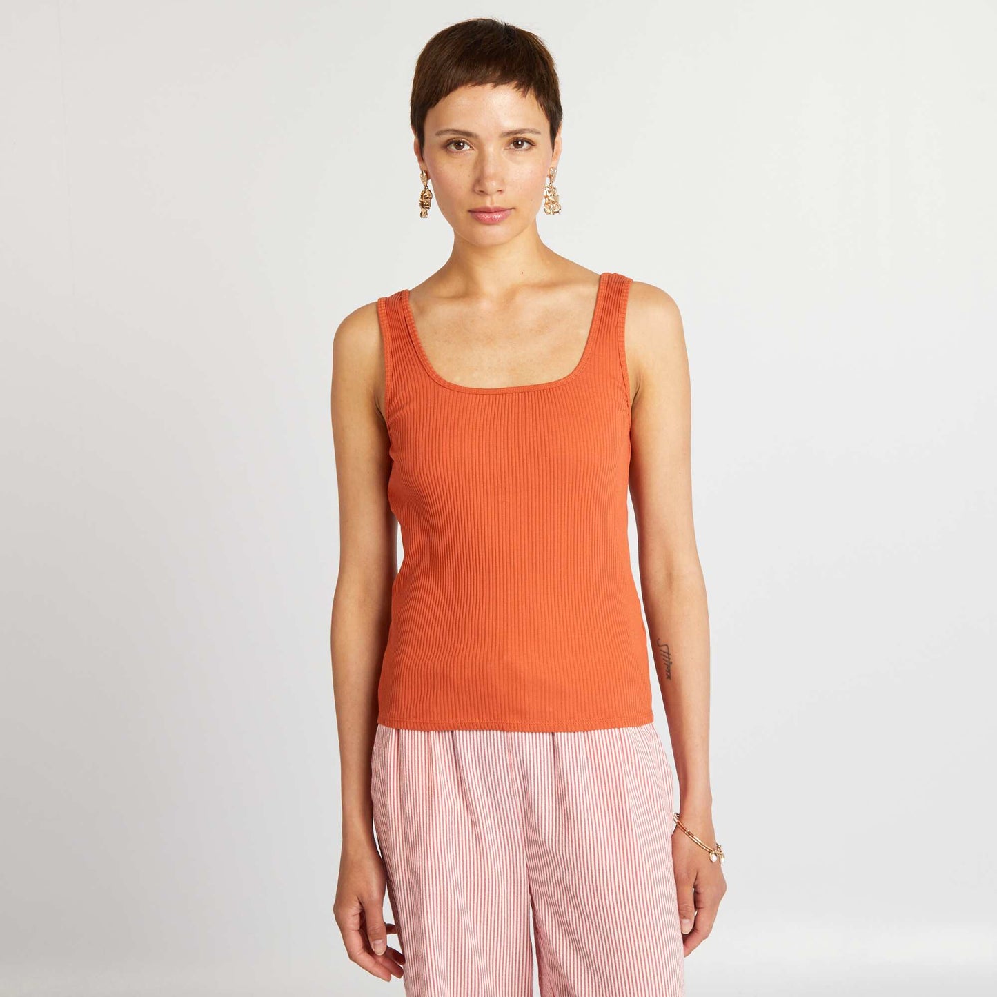 Débardeur côtelé avec col carré Orange