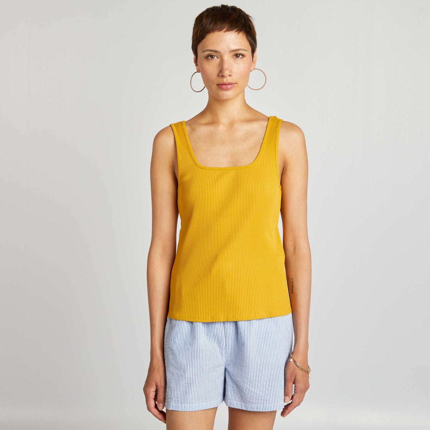 Débardeur côtelé avec col carré Jaune