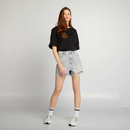 Short en jean taille haute GRIS