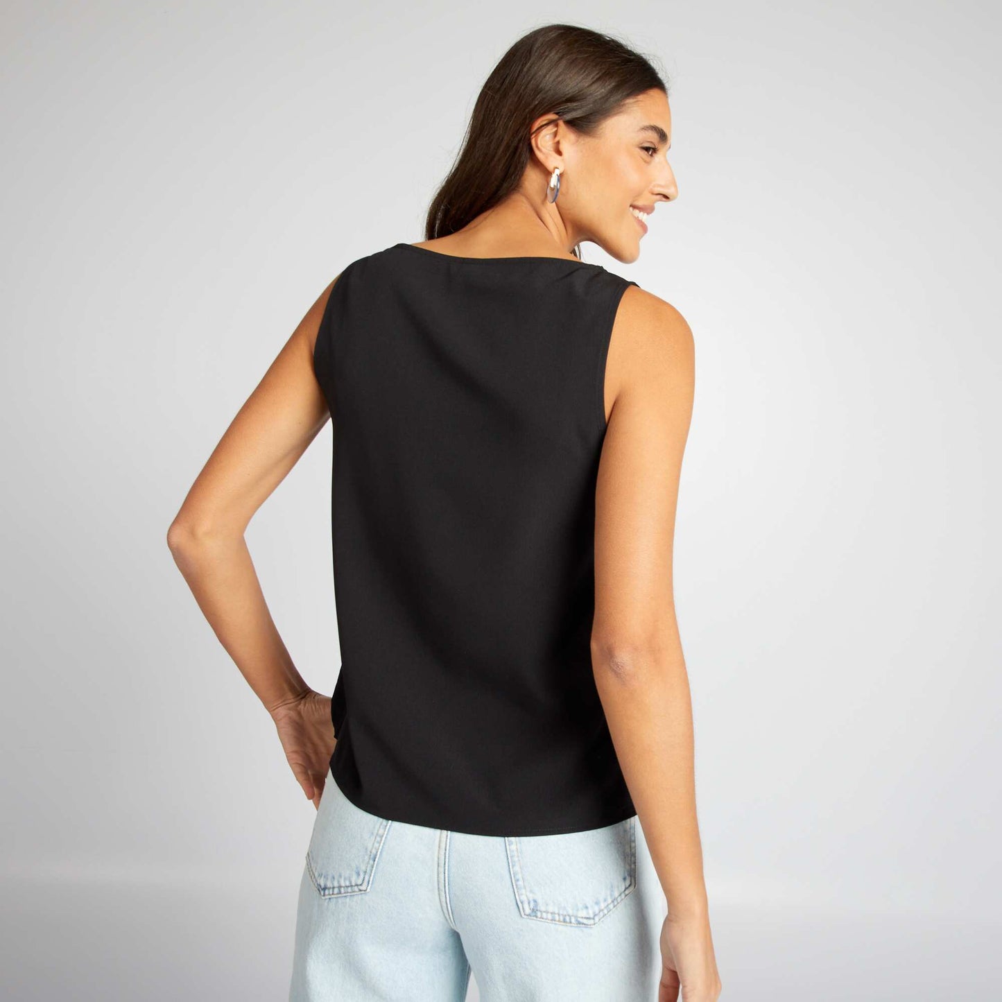 Blouse sans manches avec col en dentelle NOIR
