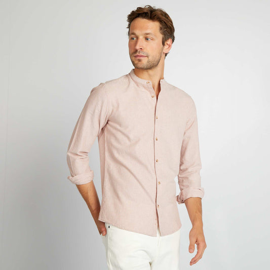 Chemise rayée col mao Rouge