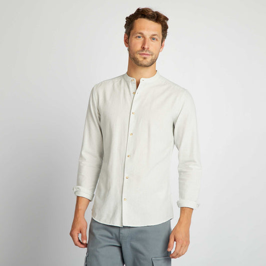 Chemise rayée col mao Kaki