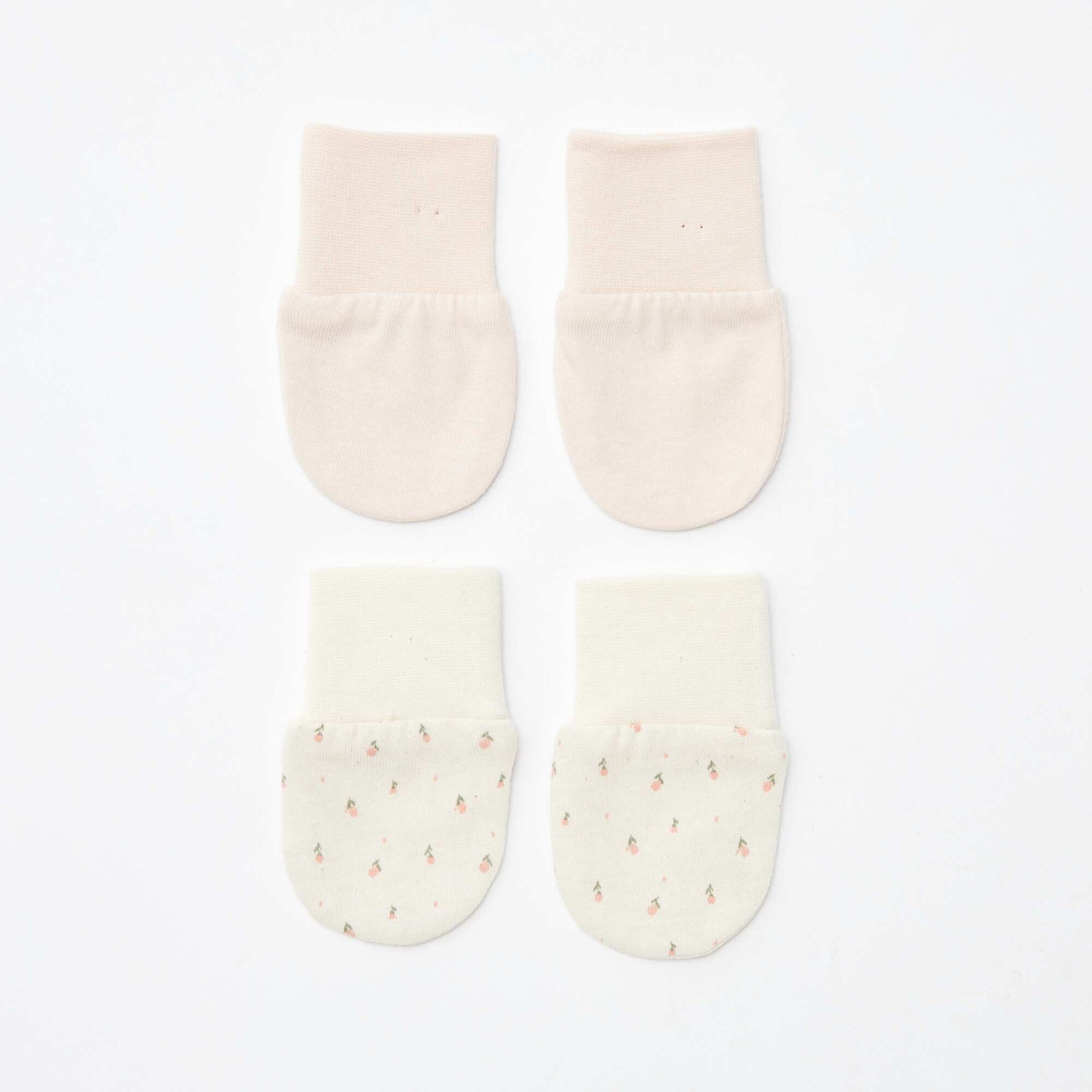 Lot de 2 paires de moufles anti-griffes BEIGE/ROSE