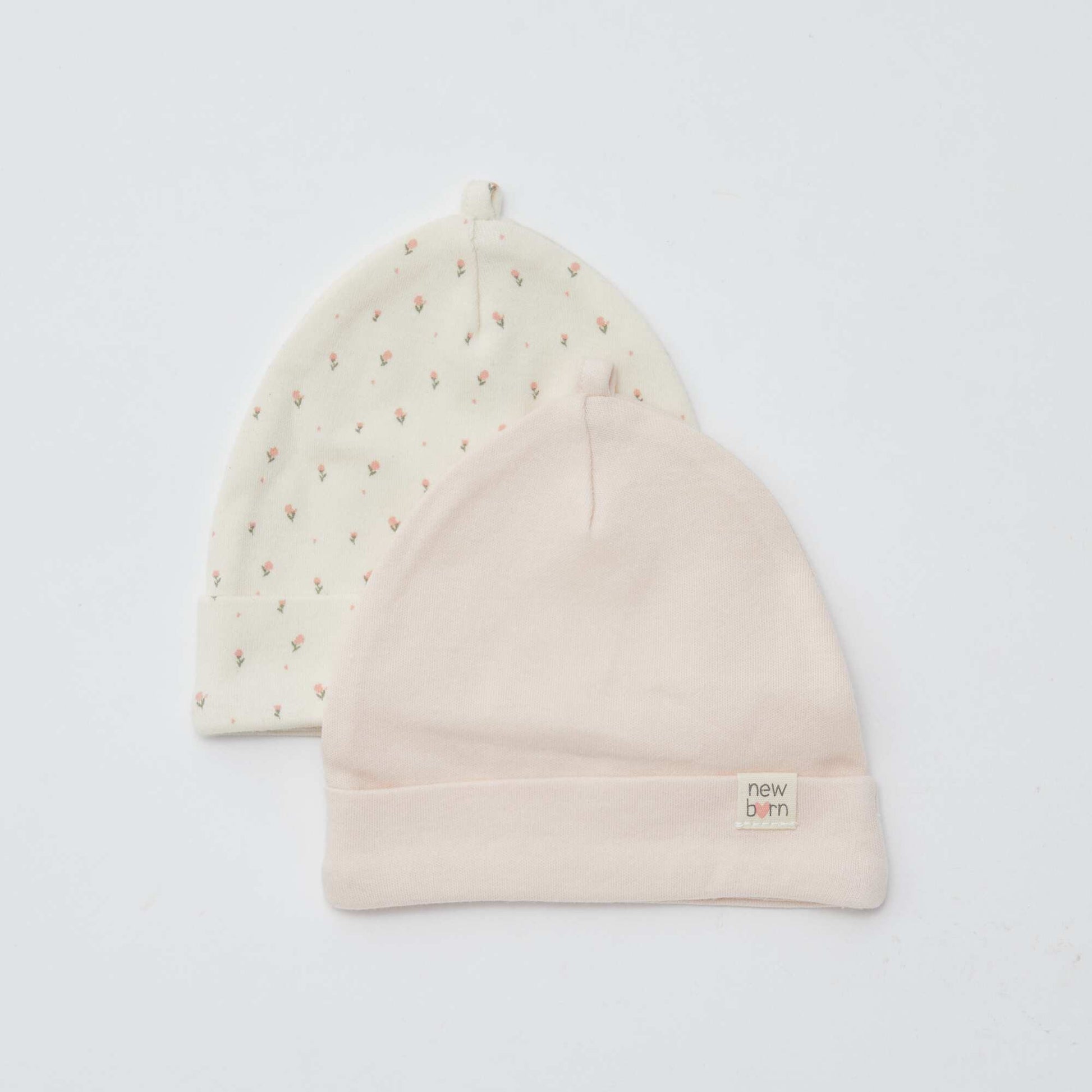 Lot de 2 bonnets nouveau-né BEIGE/ROSE