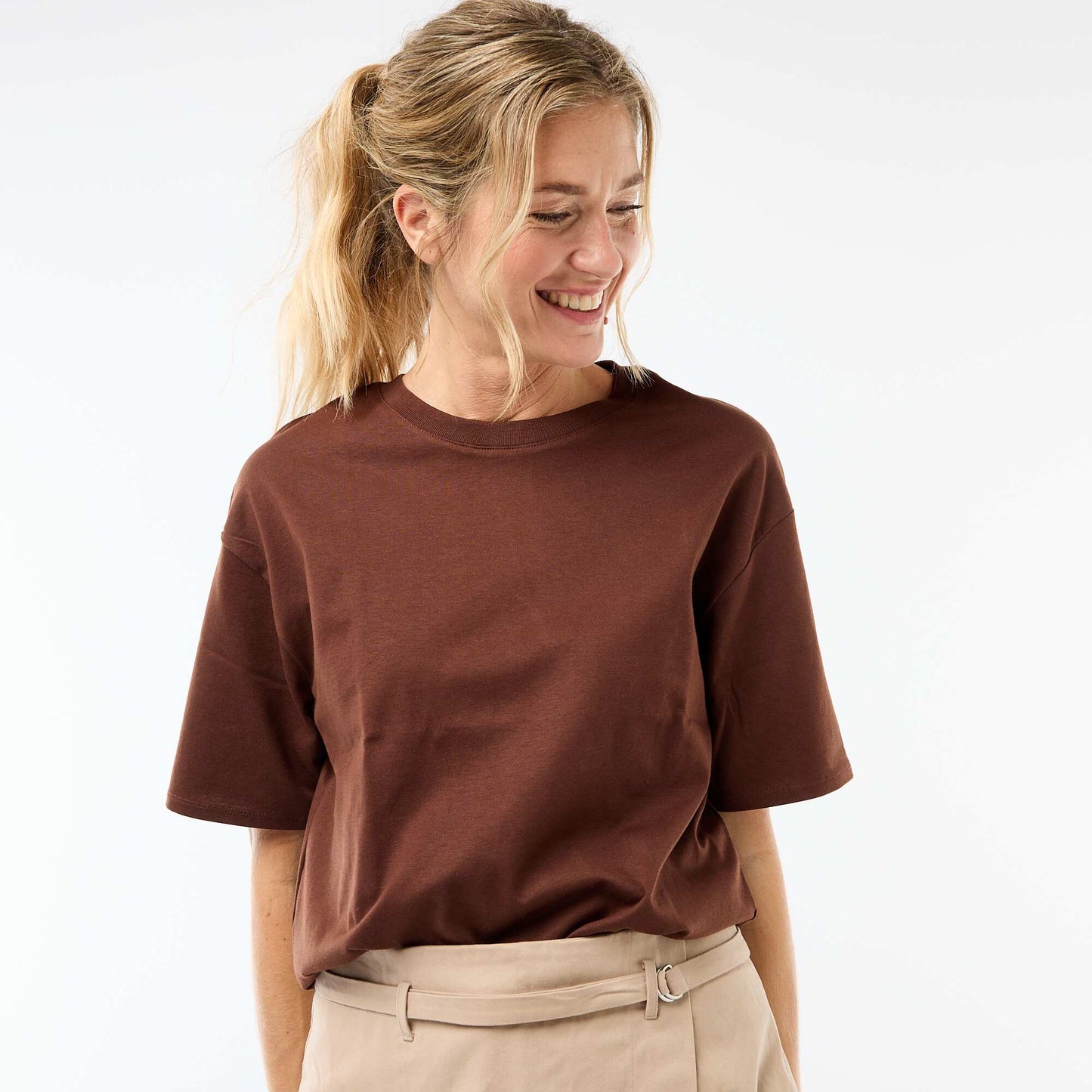 T-shirt oversize à col rond MARRON