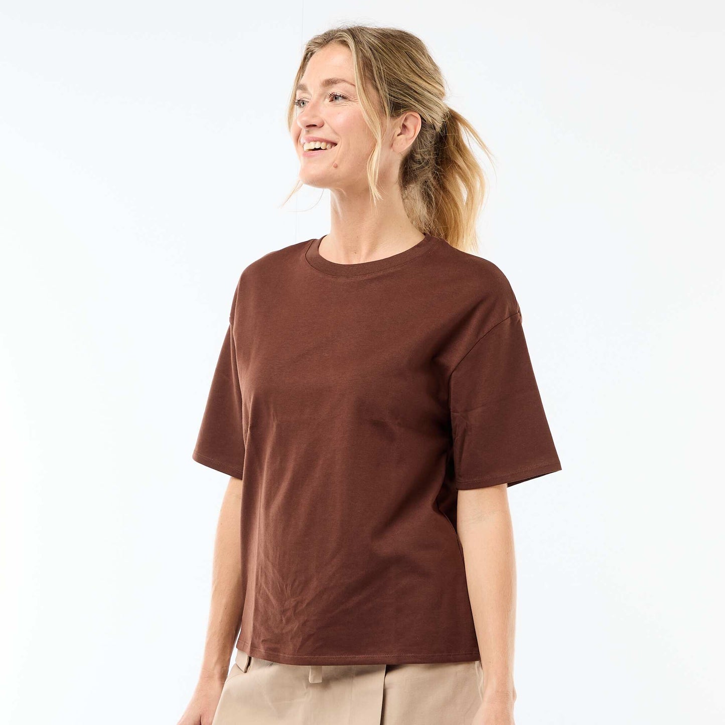 T-shirt oversize à col rond MARRON