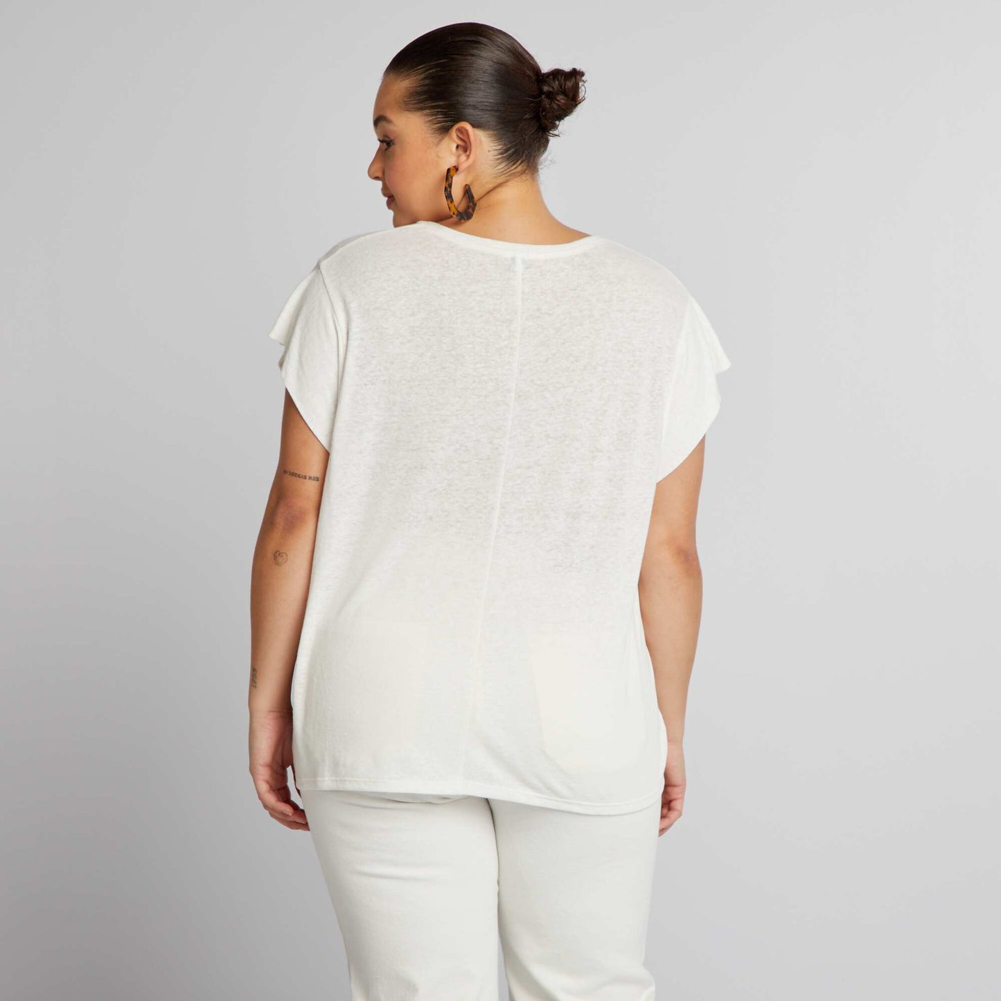 Tee-shirt en lin manches chauve-souris blanc