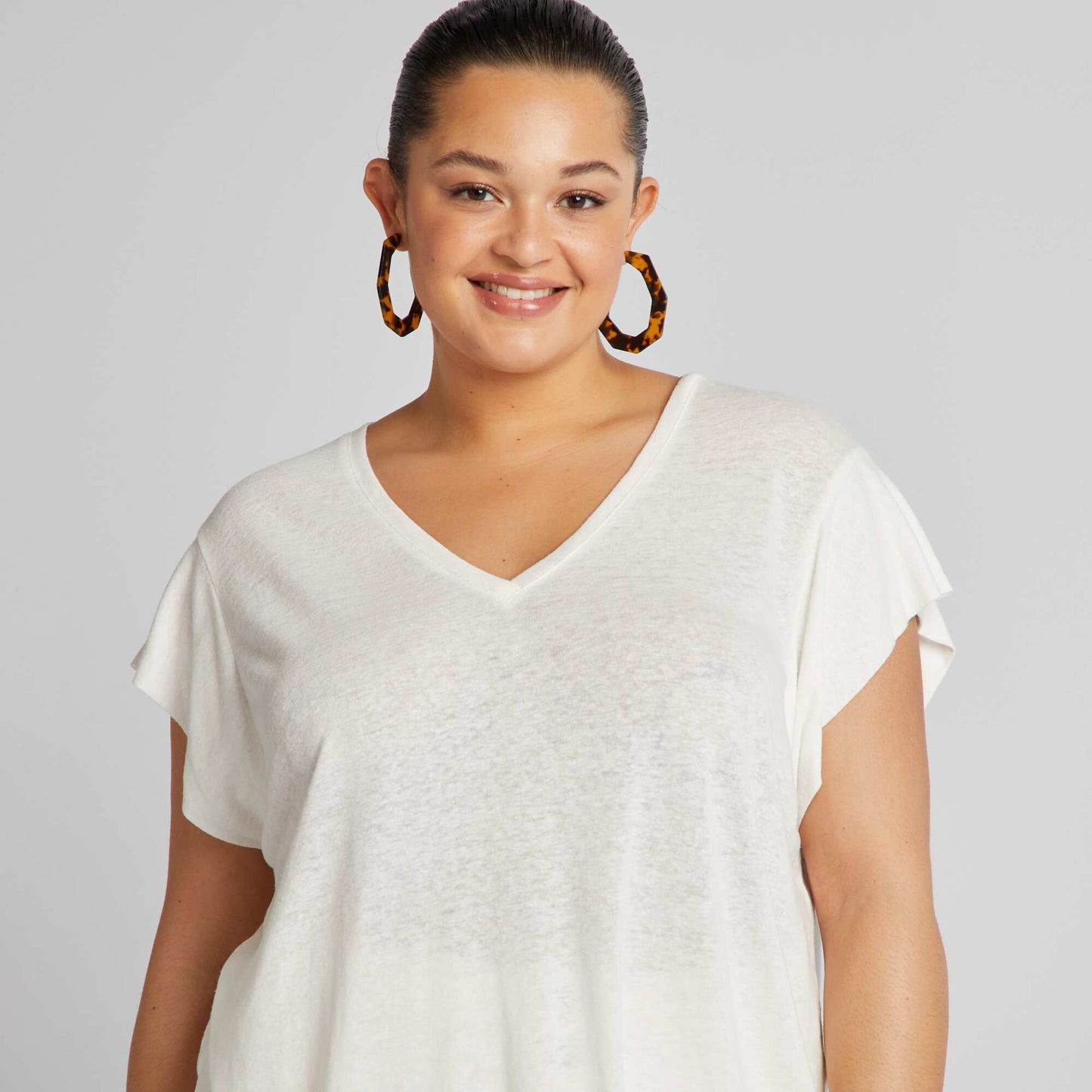 Tee-shirt en lin manches chauve-souris blanc