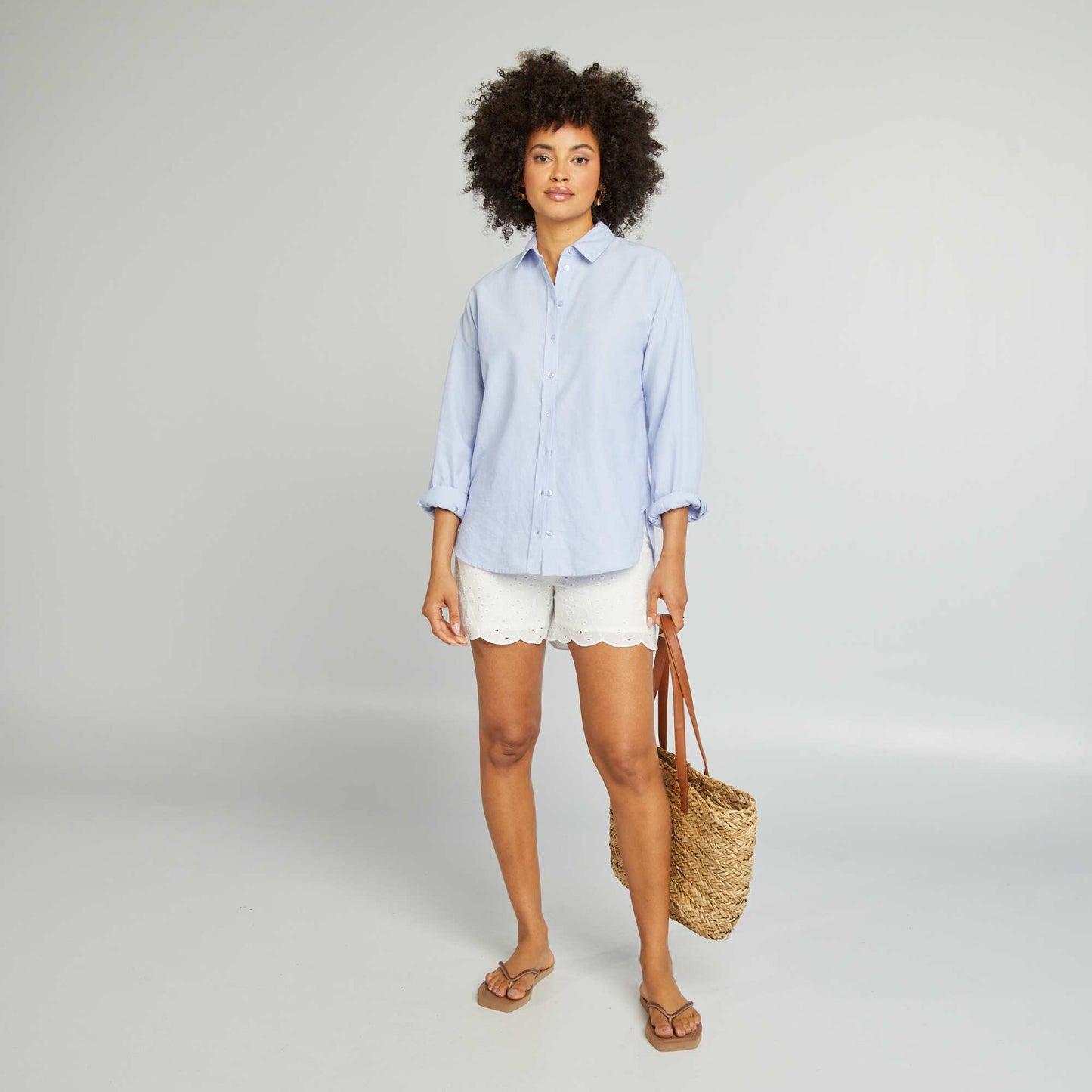 Short en macramé avec plumetis Blanc