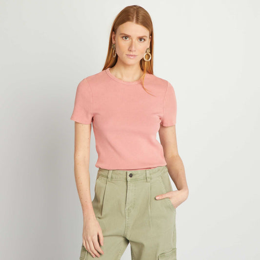 T-shirt côtelé Rose