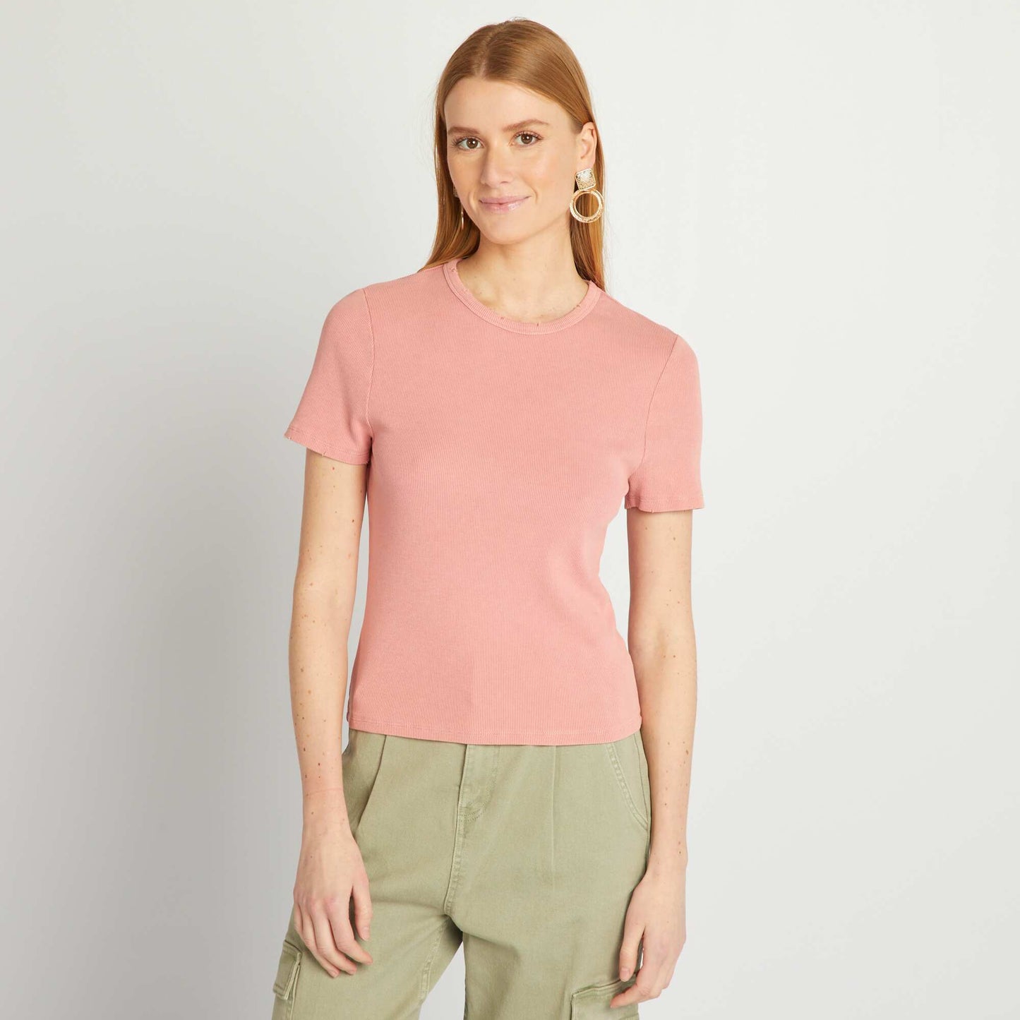 T-shirt côtelé Rose