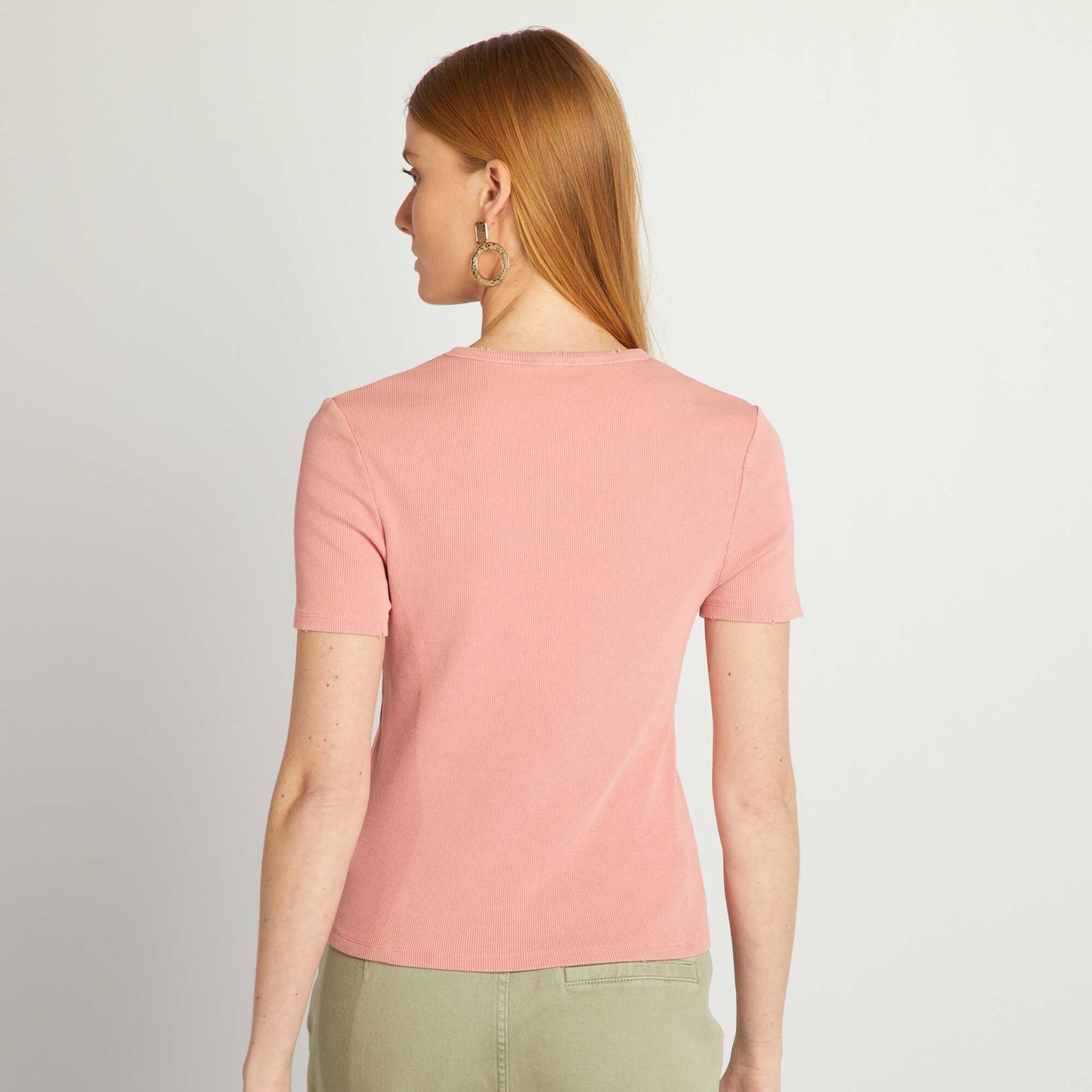 T-shirt côtelé Rose
