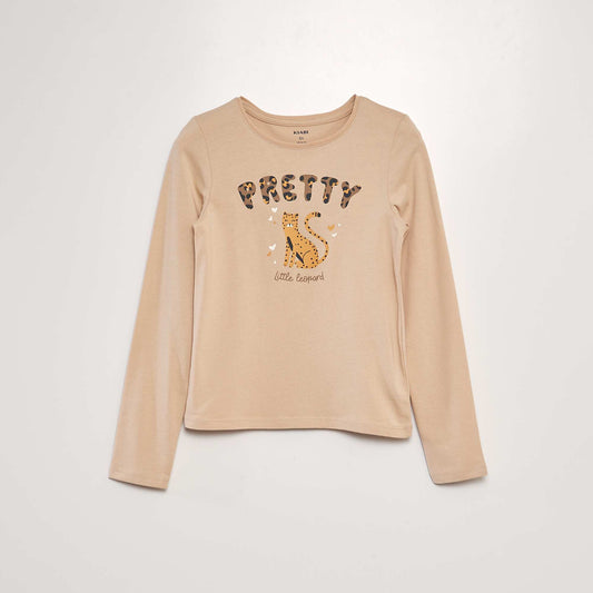 T-shirt imprimé à manches longues BEIGE 'LéOPARD'