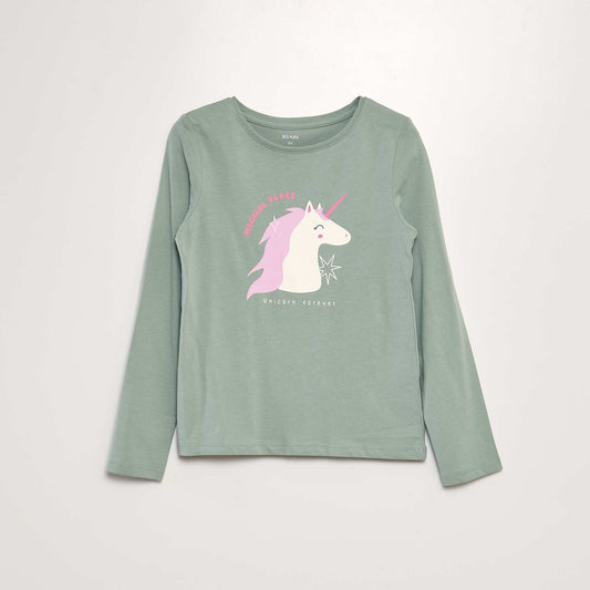 T-shirt imprimé à manches longues VERT