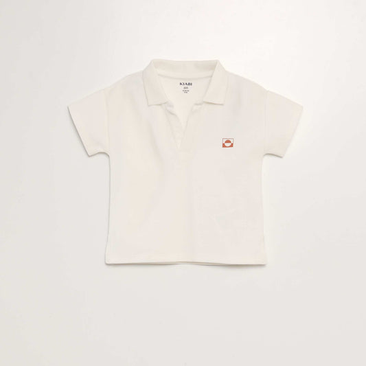 Polo en coton piqué Blanc crème