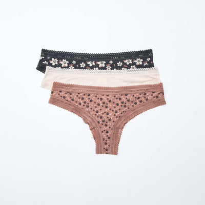 Lot de 3 tangas en microfibre imprimé NOIR/ROSE/BEIGE