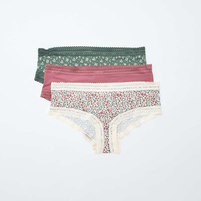 Lot de 3 shortys en microfibre imprimé VERT/BLANC/ROSE