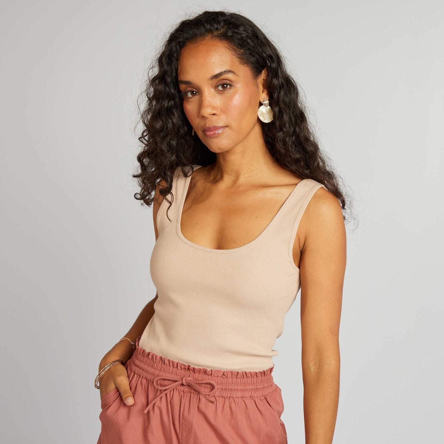 Débardeur uni à col dégagé Beige