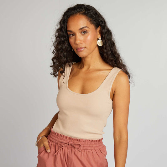 Débardeur uni à col dégagé Beige