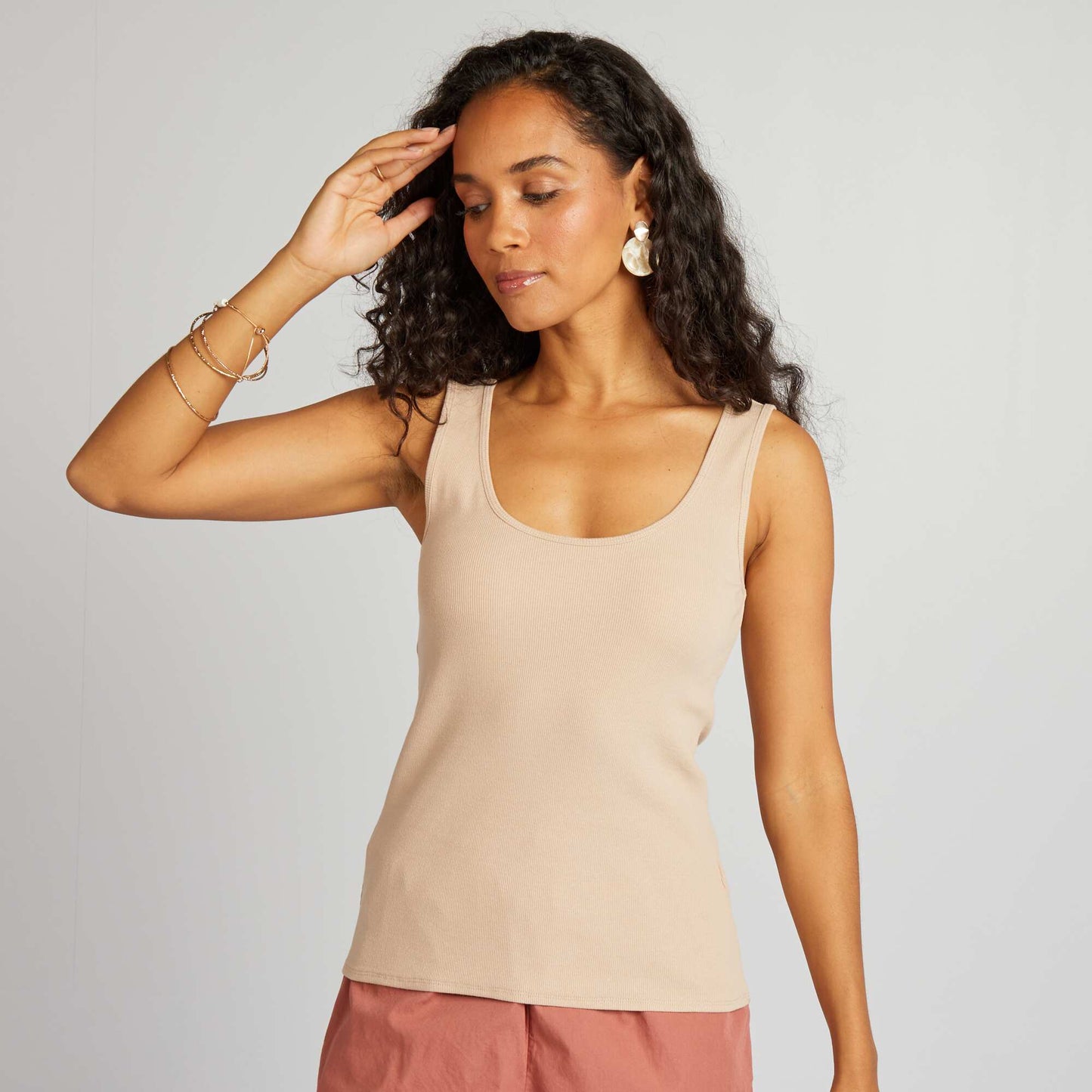 Débardeur uni à col dégagé Beige