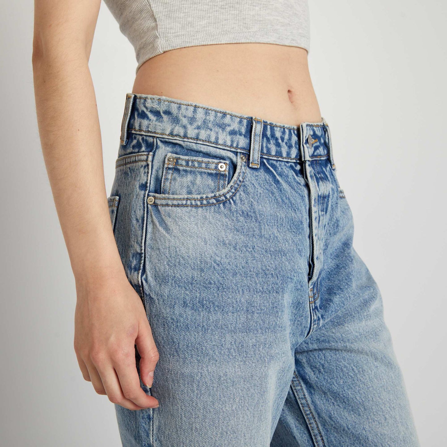 Jean droit à taille haute BLEU