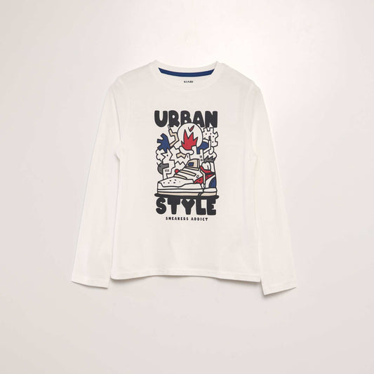 T-shirt en coton à manches longues BLANC