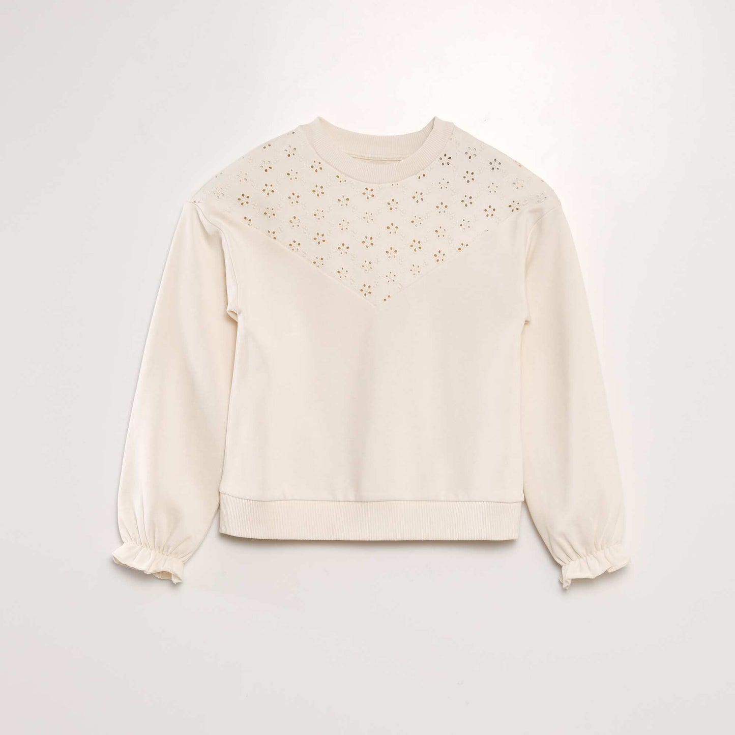 Sweat léger avec broderie anglaise Beige