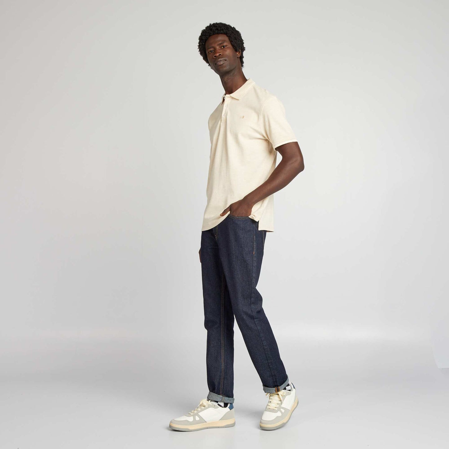 Polo en piqué de coton avec broderie poitrine Beige