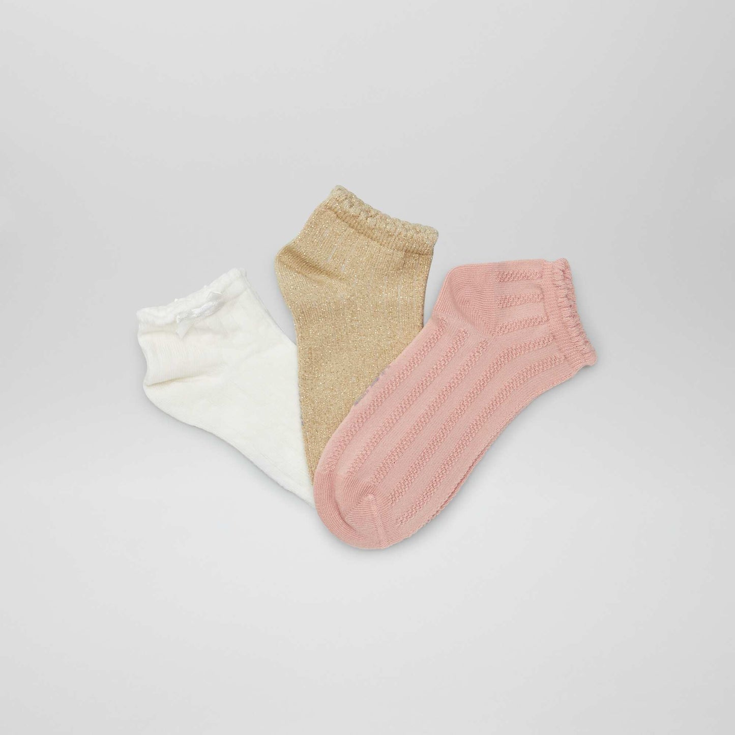 Lot de 3 chaussettes fantaisie Blanc/rose/beige