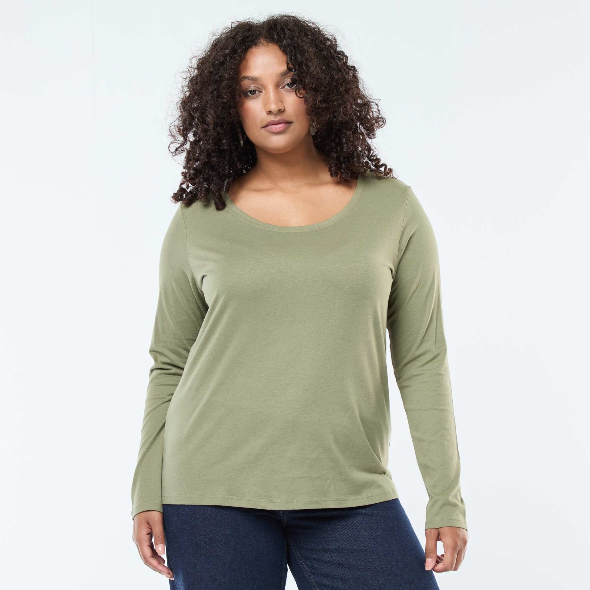 T-shirt manches longues uni en jersey VERT