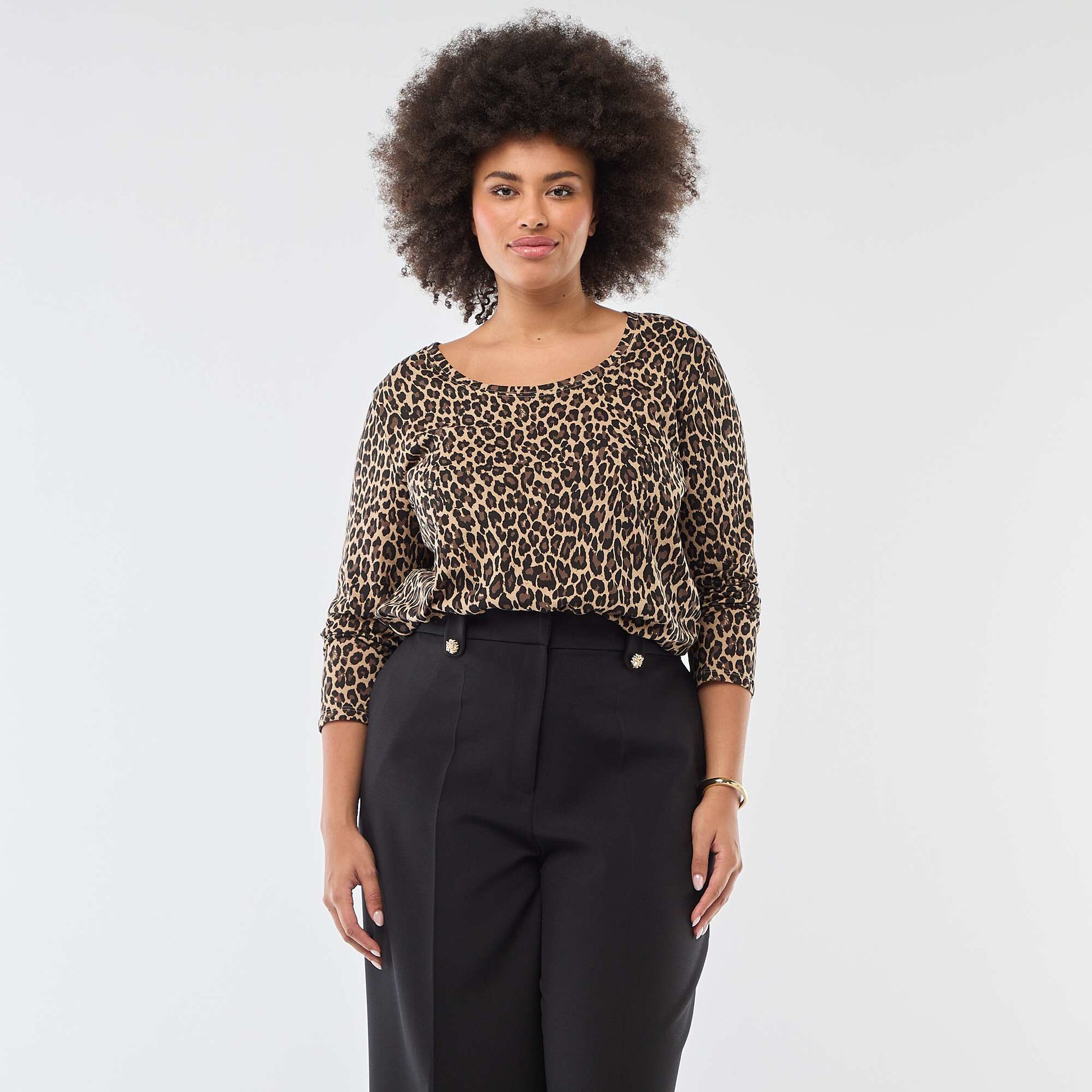 T-shirt manches longues uni en jersey BEIGE