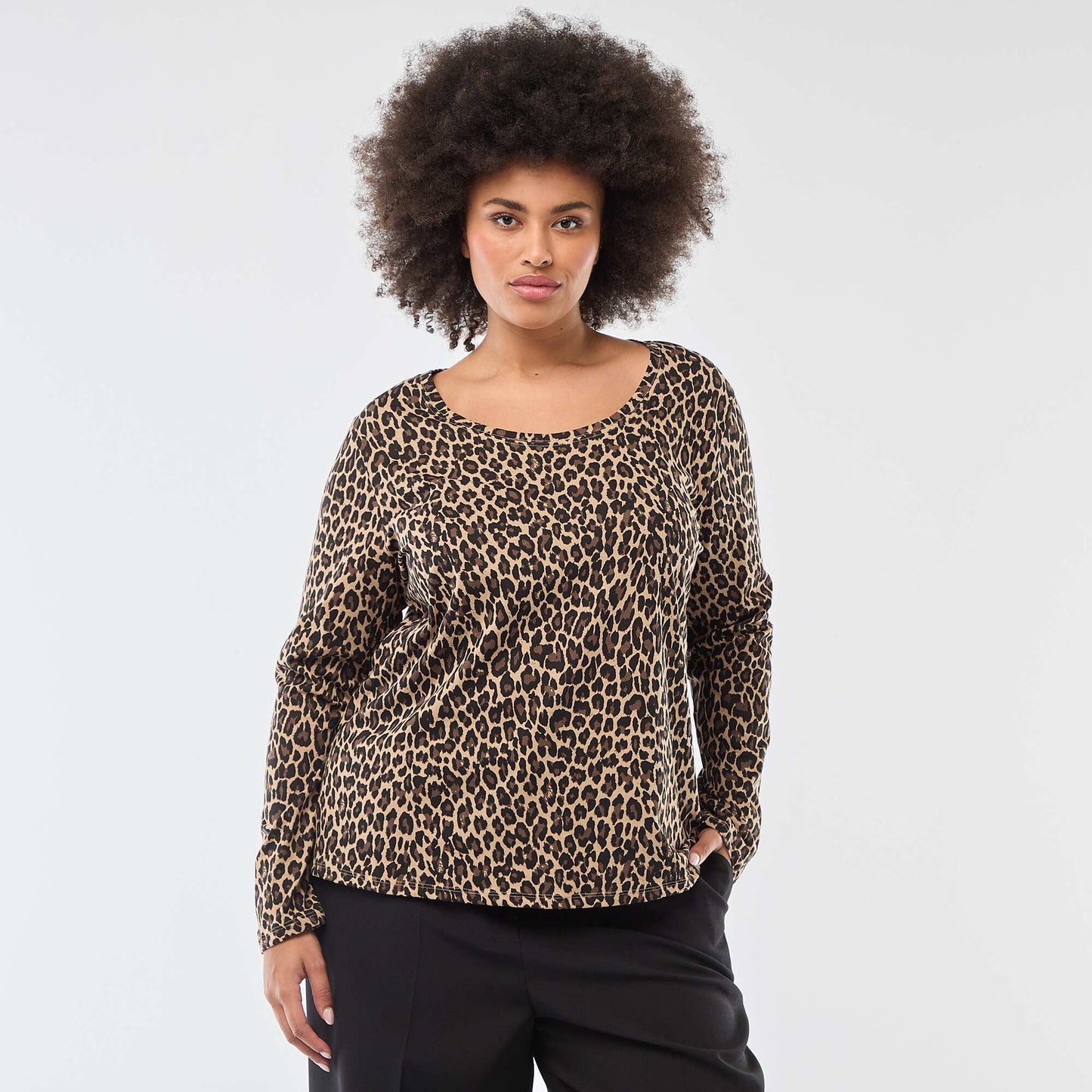 T-shirt manches longues uni en jersey BEIGE