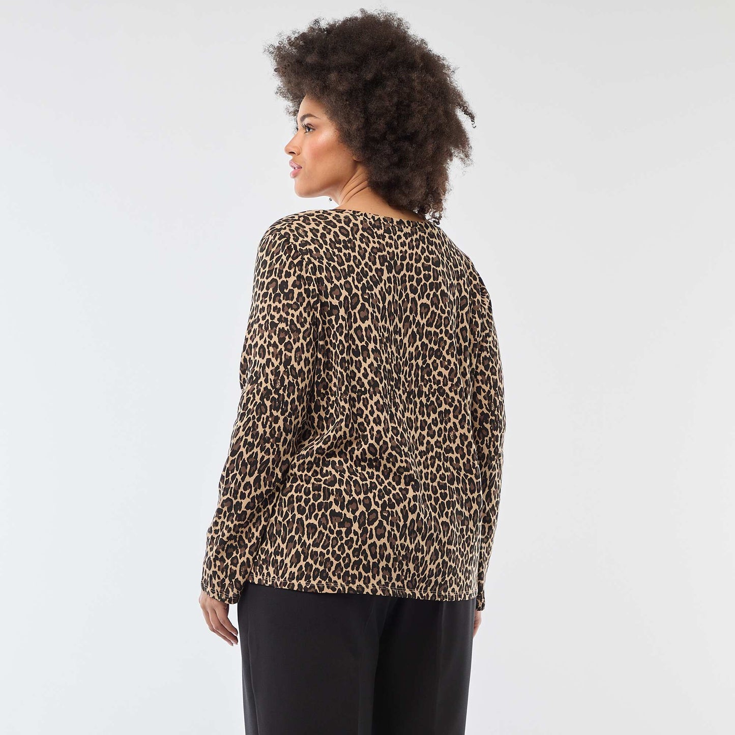 T-shirt manches longues uni en jersey BEIGE