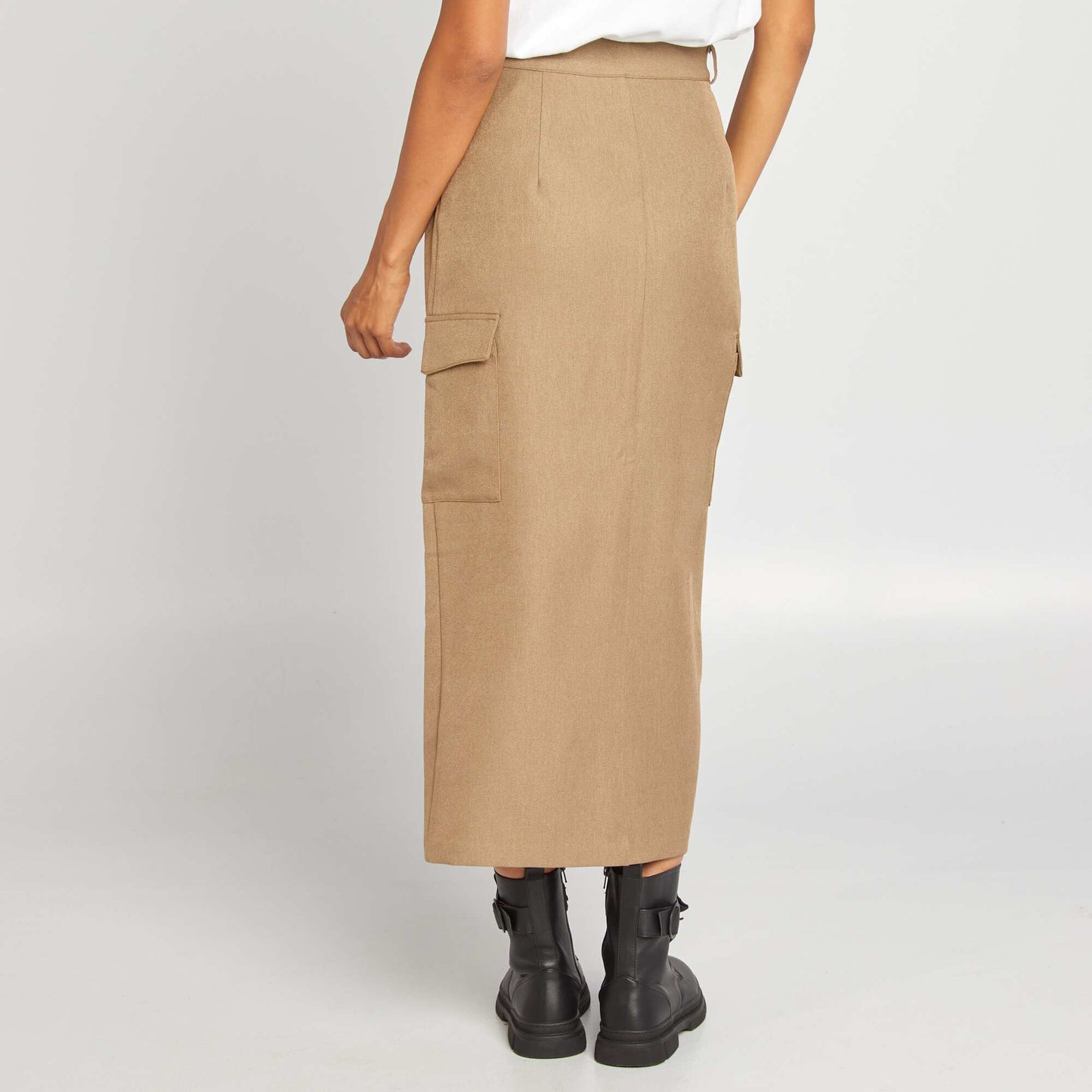 Jupe midi à poches BEIGE