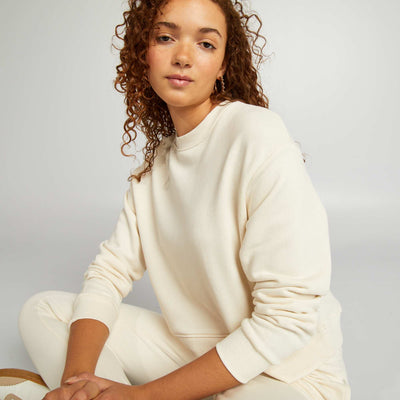 Sweat cropped à col rond BEIGE