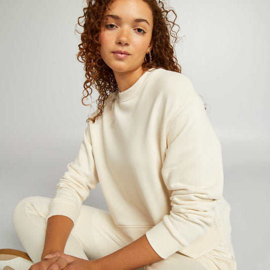 Sweat cropped à col rond BEIGE