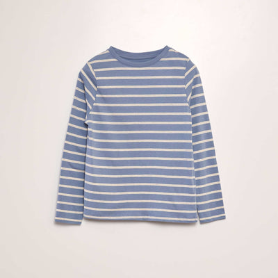 T-shirt en coton à rayures BLEU
