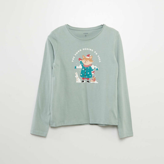 T-shirt manches longues imprimé VERT