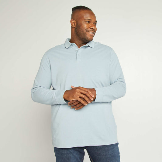 Polo en piqué de coton manches longues BLEU