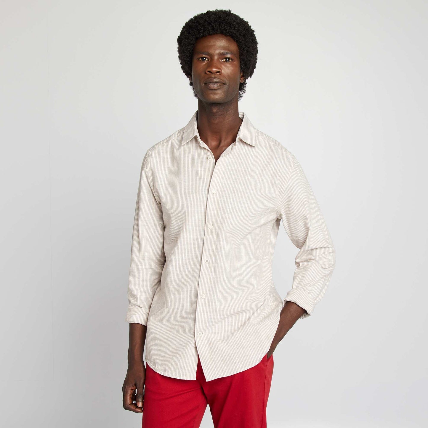Chemise à manches longues rayée BEIGE