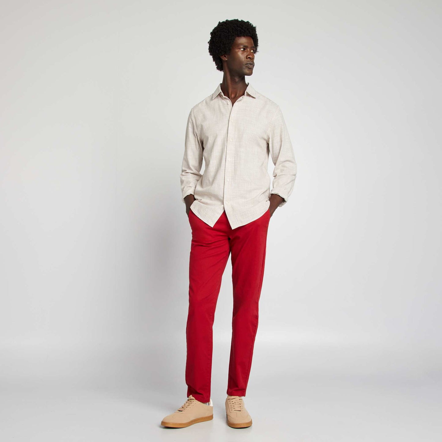 Chemise à manches longues rayée BEIGE