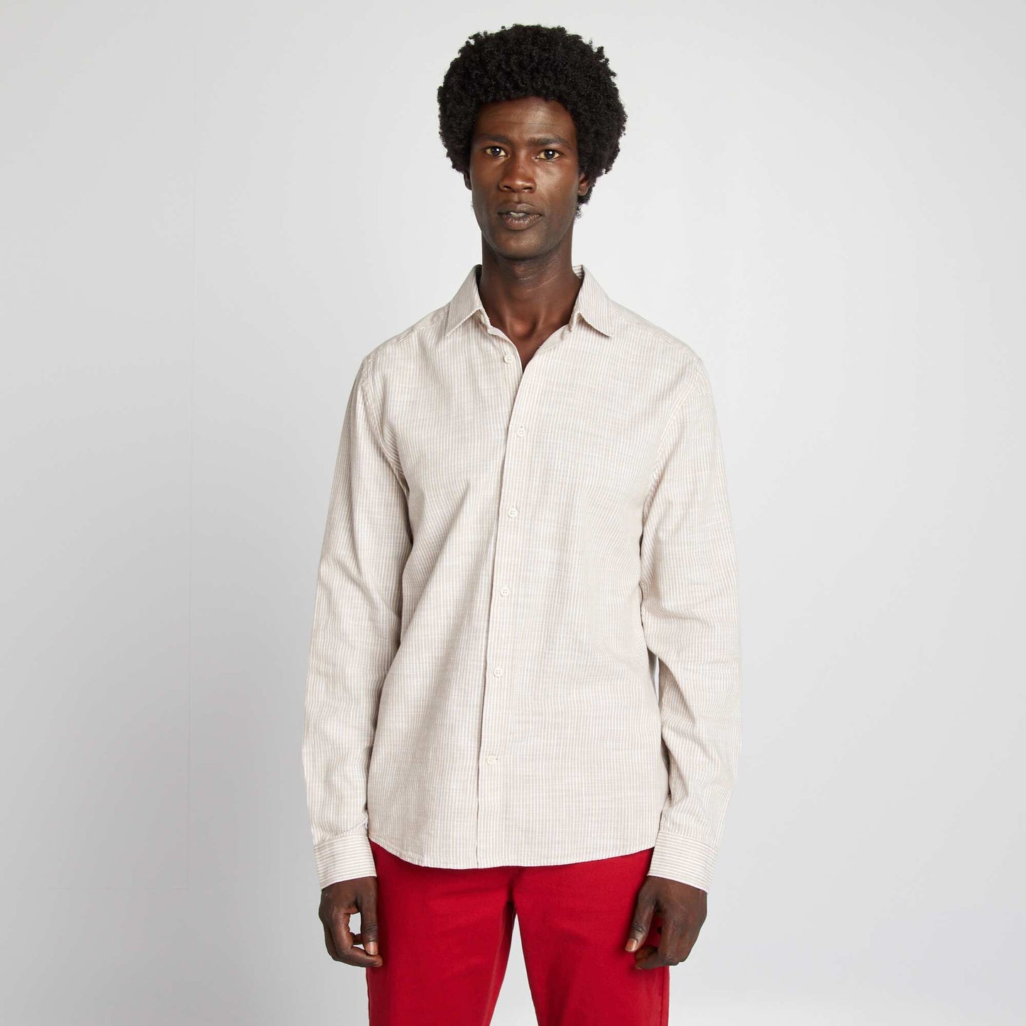 Chemise à manches longues rayée BEIGE