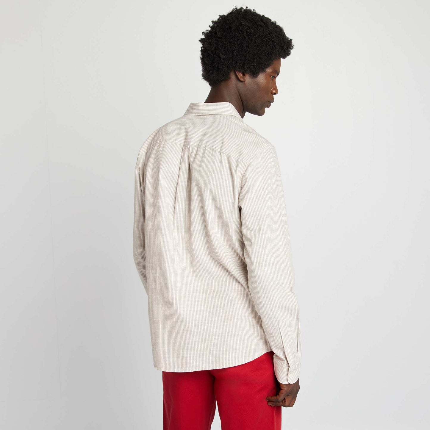 Chemise à manches longues rayée BEIGE