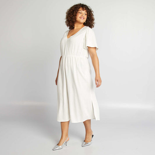 Robe midi en lin mélangé BEIGE