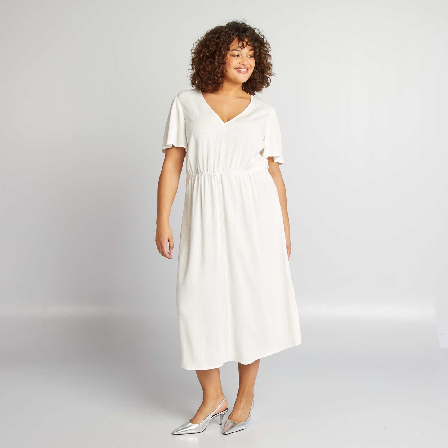 Robe midi en lin mélangé BEIGE