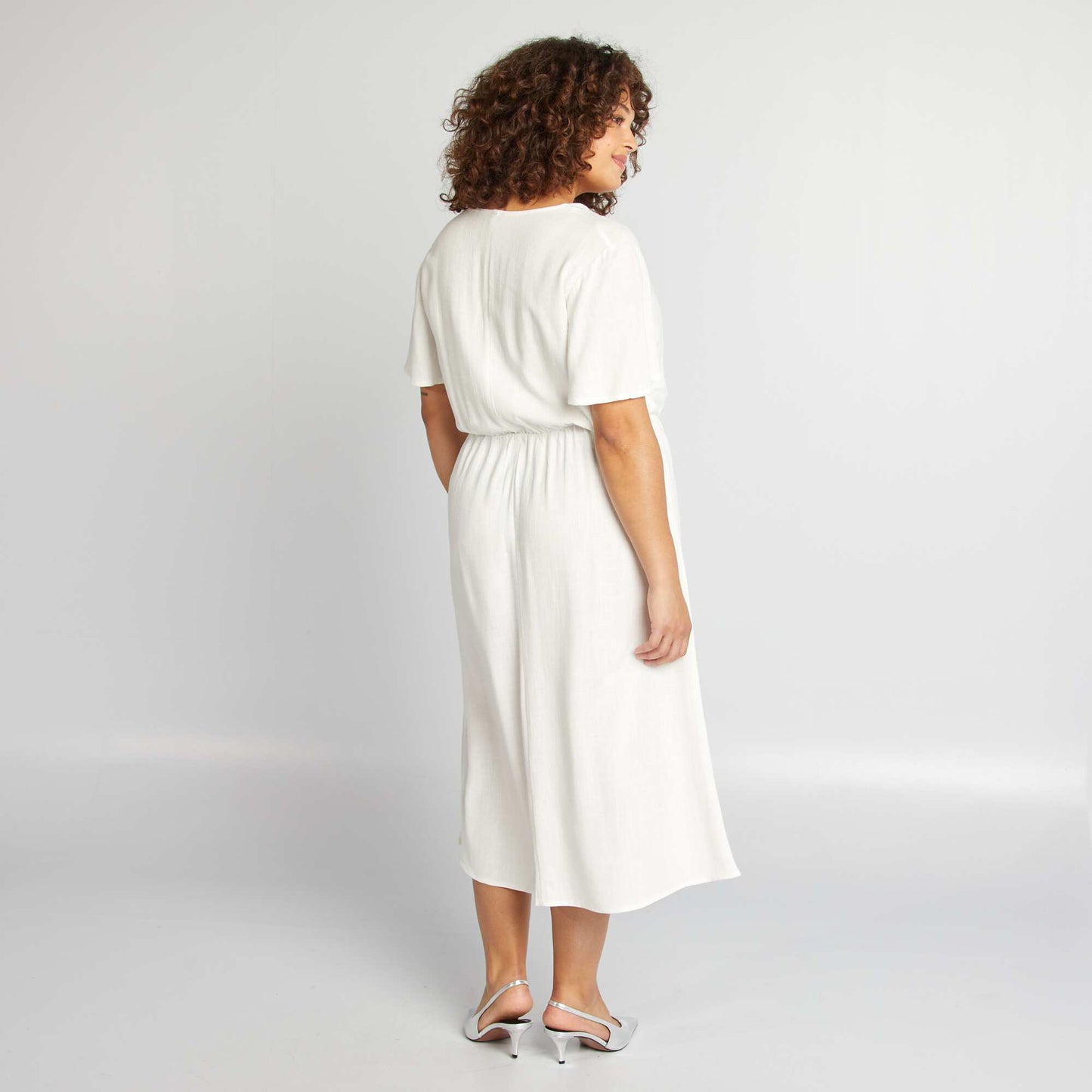 Robe midi en lin mélangé BEIGE
