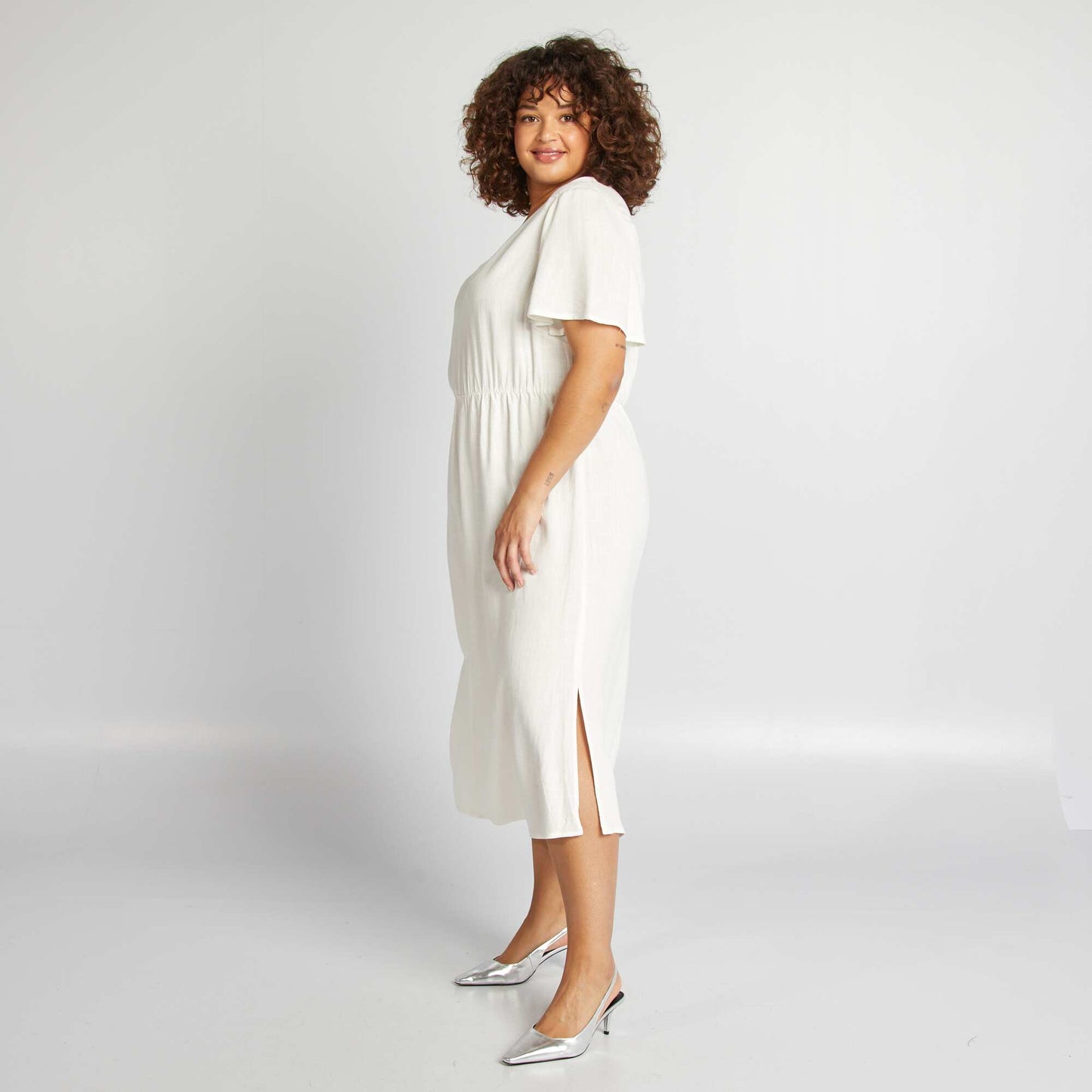 Robe midi en lin mélangé BEIGE